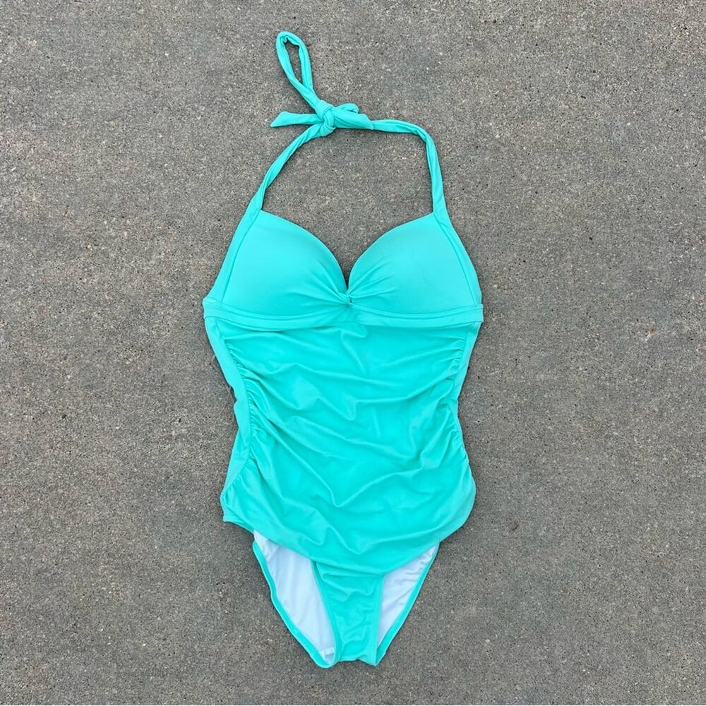 Victoria’s Secret Teal Ruched Triangle Halter One Piece Bikini MEDIUM